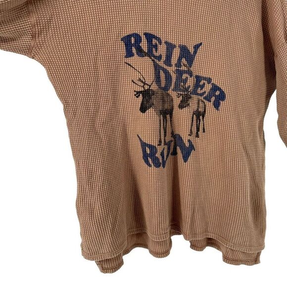 Aerie Offline Waffle Knit Thermal Reindeer Run Graphic Brown Size S Relaxed Fit - Picture 3 of 10